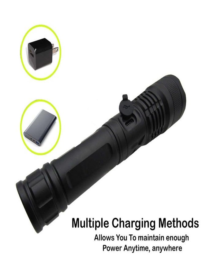 RENMAX High Bright Zoomable Torch Tactical Flashlight | 5-Lighting Modes | Rechargeable | for Emergency, Outdoor, Home, Camping, Hiking| Rainproof Metal Body -1 Pc (18 Cm Black) - Image 3